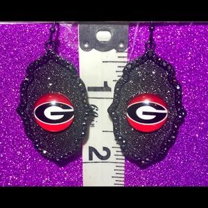 Georgia Bulldogs Black Rhinestone Glitter Earrings